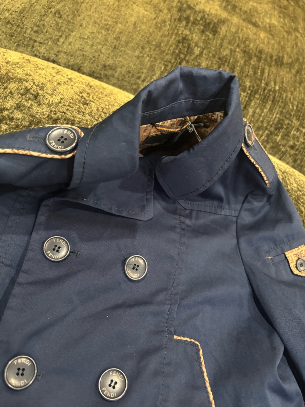NWT Fendi Girls Navy Blue Double Breasted Jacket With FENDI logo On Trim 6A - Picture 8 of 13